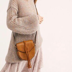 NWT Free People Small Brown Fringed Saddle Bag Purse Vegan